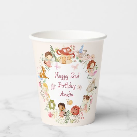 Flutter en Kronkel Fairy Garden Verjaardag Papieren Bekers (Voorkant)