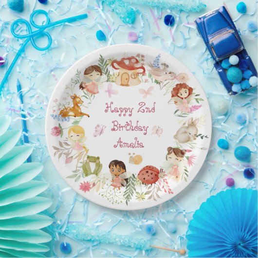 Flutter en Kronkel Fairy Garden Verjaardag Papieren Bordje (Feest)