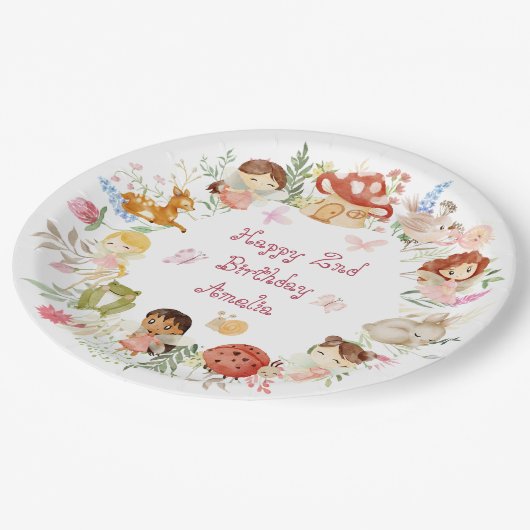 Flutter en Kronkel Fairy Garden Verjaardag Papieren Bordje (Gekanteld)