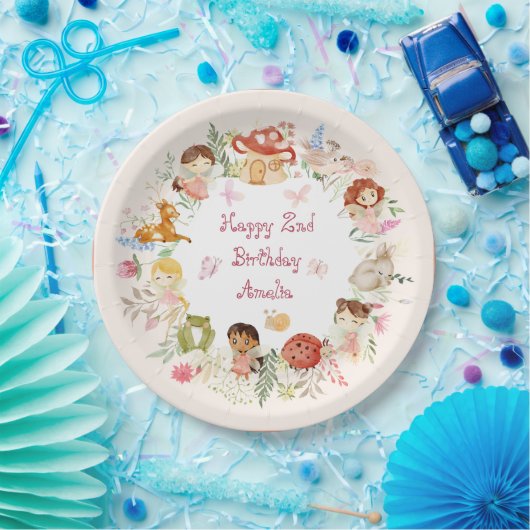 Flutter en Kronkel Fairy Garden Verjaardag Papieren Bordje (Feest)