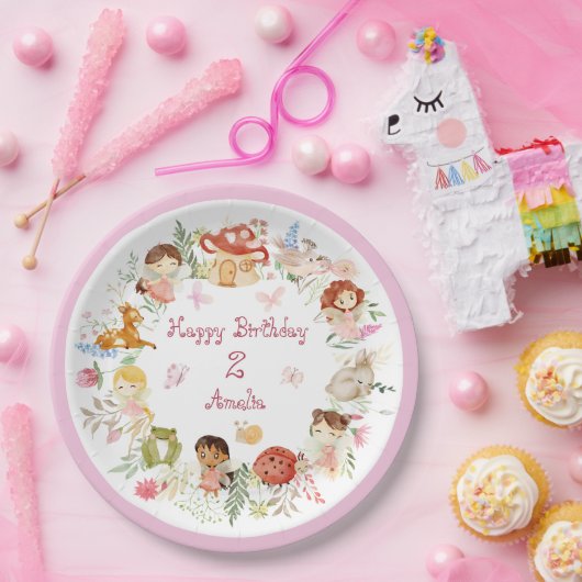 Flutter en Kronkel Fairy Garden Verjaardag Papieren Bordje (Feest)