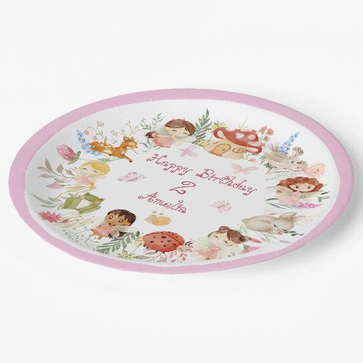 Flutter en Kronkel Fairy Garden Verjaardag Papieren Bordje (Gekanteld)