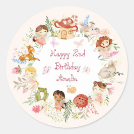 Flutter en Kronkel Fairy Garden Verjaardag Ronde Sticker