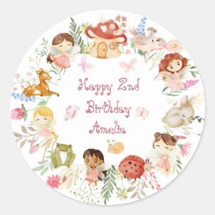 Flutter en Kronkel Fairy Garden Verjaardag Ronde Sticker