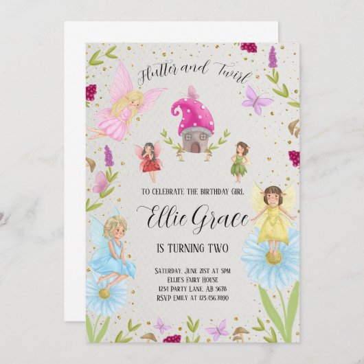 Flutter en Kronkel Fairy Kaart (Voorkant / Achterkant)