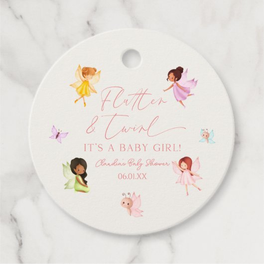 Flutter en Twirl Betoverd Fairy Baby shower Bedankjes Labels (Voorkant)