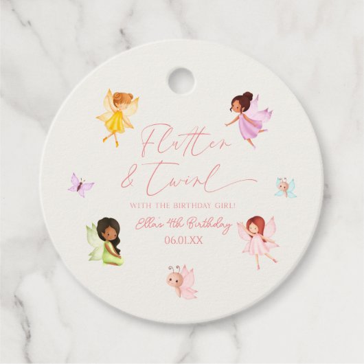 Flutter en Twirl Betoverd Fairy verjaardagsfeestje Bedankjes Labels (Voorkant)