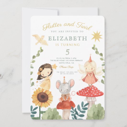 Flutter en twirl betoverde fee verjaardag kaart (Voorkant)