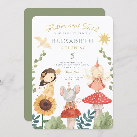 Flutter en twirl betoverde fee verjaardag kaart