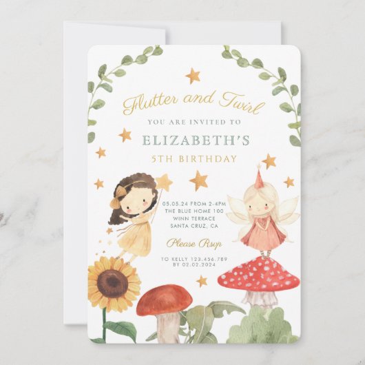 Flutter en twirl betoverde fee verjaardag kaart (Voorkant)