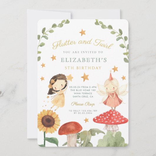 Flutter en twirl betoverde fee verjaardag kaart (Voorkant)