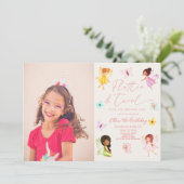Flutter en Twirl Fairy betoverd verjaardagsfeestje Kaart (Staand voorkant)