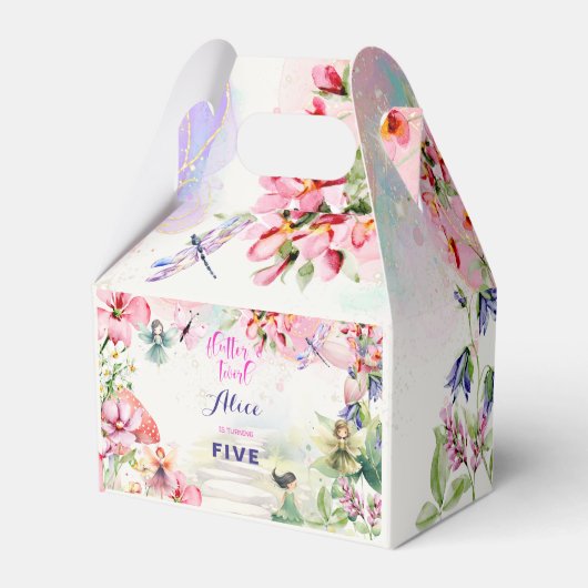 Flutter en twirl Fairy tuin waterverf verjaardag Bedankdoosjes (Voorkant Zijde)