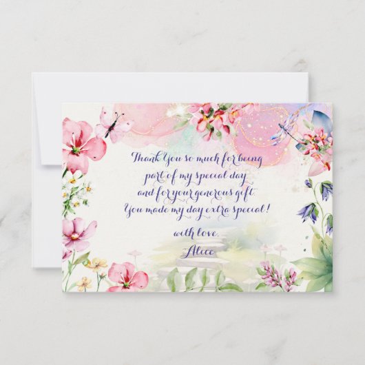 Flutter en twirl Fairy tuin waterverf verjaardag Bedankkaart (Voorkant)