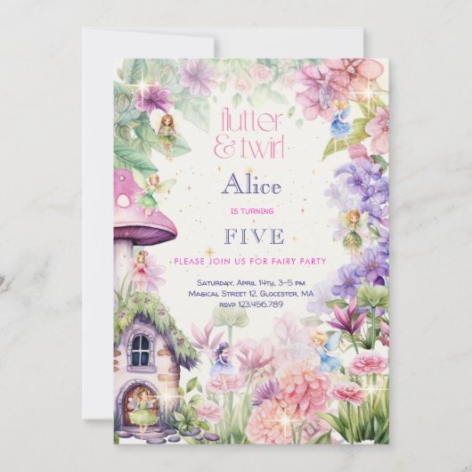 Flutter en twirl Fairy tuin waterverf verjaardag Kaart (Voorkant)