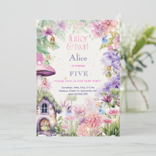 Flutter en twirl Fairy tuin waterverf verjaardag Kaart (Staand voorkant)