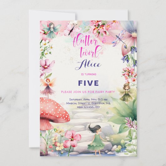 Flutter en twirl Fairy tuin waterverf verjaardag Kaart (Voorkant)