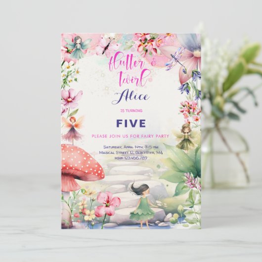 Flutter en twirl Fairy tuin waterverf verjaardag Kaart (Staand voorkant)