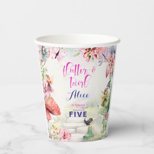 Flutter en twirl Fairy tuin waterverf verjaardag Papieren Bekers (Achterkant)