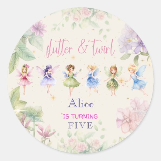 Flutter en twirl Fairy tuin waterverf verjaardag Ronde Sticker (Voorkant)