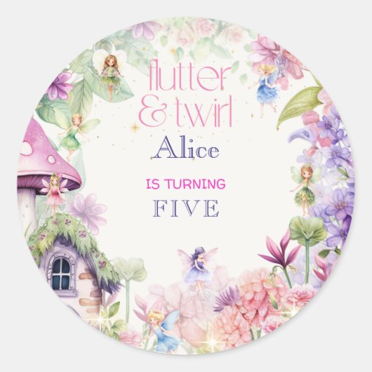 Flutter en twirl Fairy tuin waterverf verjaardag Ronde Sticker (Voorkant)