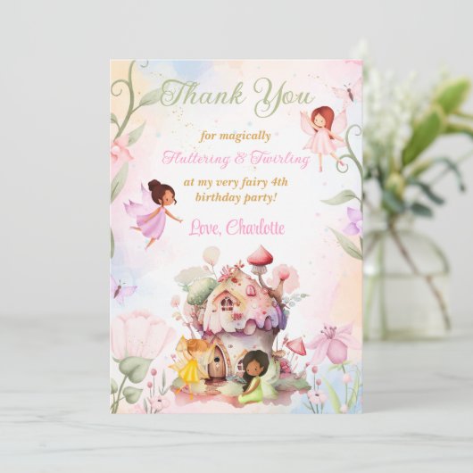 Flutter en Twirl Fairy Verjaardag Dank je kaart (Staand voorkant)