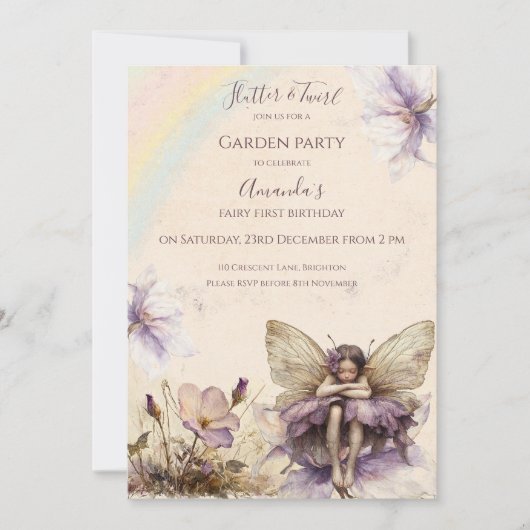 Flutter en Twirl Flower sprookjesmeisje Verjaardag Kaart (Voorkant)