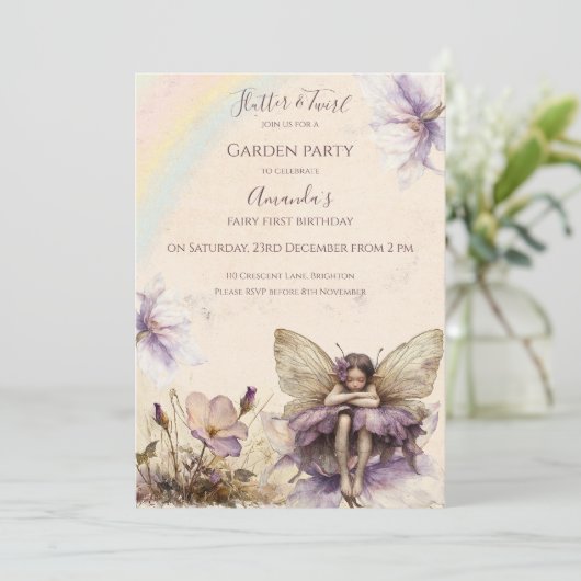 Flutter en Twirl Flower sprookjesmeisje Verjaardag Kaart (Staand voorkant)