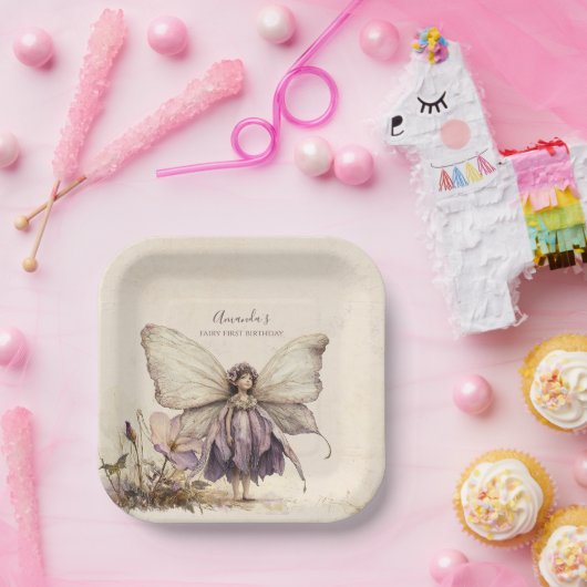 Flutter en Twirl Flower sprookjesmeisje Verjaardag Papieren Bordje (Feest)