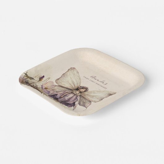 Flutter en Twirl Flower sprookjesmeisje Verjaardag Papieren Bordje (Gebogen)