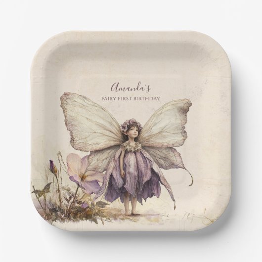 Flutter en Twirl Flower sprookjesmeisje Verjaardag Papieren Bordje (Voorkant)