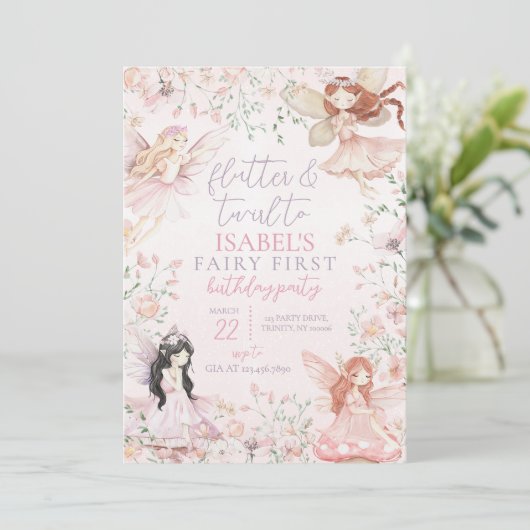 Flutter en Twirl Little Fairy Verjaardag Kaart (Staand voorkant)