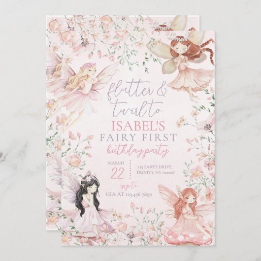 Flutter en Twirl Little Fairy Verjaardag Kaart (Voorkant / Achterkant)