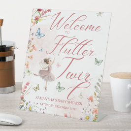 Flutter en Twirl Magische Vleugels Baby Shower Taf Reclamebord Met Voetstuk