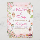 Flutter en Twirly Fairy Verjaardag Uitnodiging Fee (Voorkant / Achterkant)