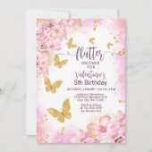 Flutter gouden vlinder roze bloemen meisjes verjaa kaart (Voorkant)