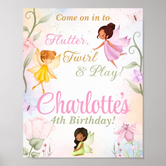 Flutter & Kronkel Fairy Verjaardagsfeestje Welkoms Poster (Voorkant)
