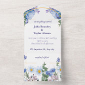 Flutter of Love: betoverende blauwe vlinder bruilo All In One Uitnodiging (Binnen)