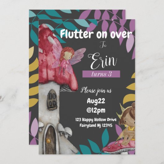 Flutter on Over Birthday Invitation Kaart (Voorkant / Achterkant)