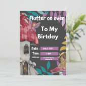 Flutter on Over Birthday Invitation Kaart (Staand voorkant)