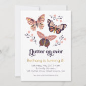 Flutter On Over Butterfly Birthday Invitation Kaart (Voorkant)