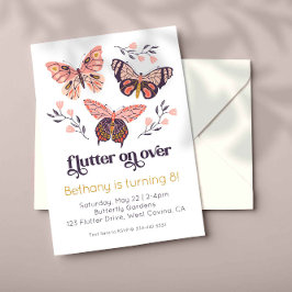Flutter On Over Butterfly Birthday Invitation Kaart