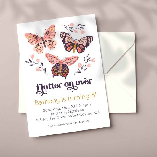 Flutter On Over Butterfly Birthday Invitation Kaart