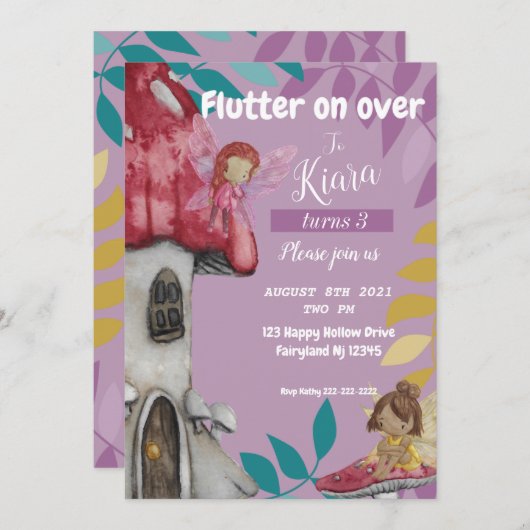 Flutter on Over Different Birthday Invitation Kaar (Voorkant / Achterkant)