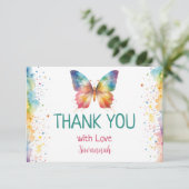 Flutter On Over Rainbow Butterfly 1st Birthday Bedankkaart (Staand voorkant)