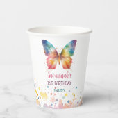 Flutter On Over Rainbow Butterfly 1st Birthday Papieren Bekers (Achterkant)