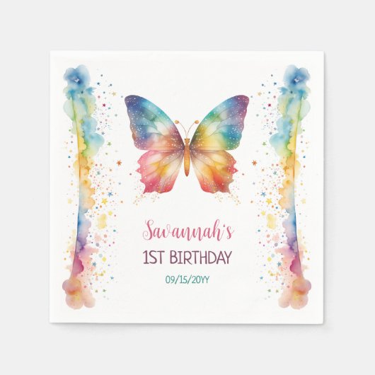 Flutter On Over Rainbow Butterfly 1st Birthday Servet (Voorkant)