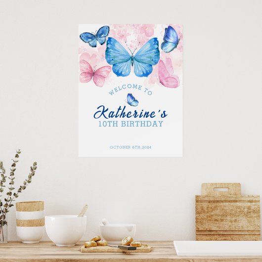 Flutter op Butterflies Verjaardag Welkom Poster (Keuken)