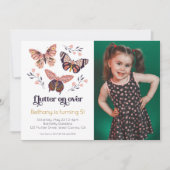 Flutter op over vlinder foto verjaardagsuitnodigin kaart (Voorkant)