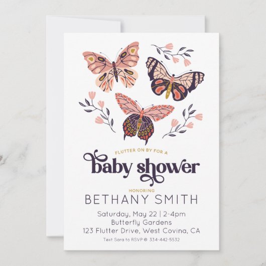 Flutter op Vlinder Baby shower Uitnodiging (Voorkant)